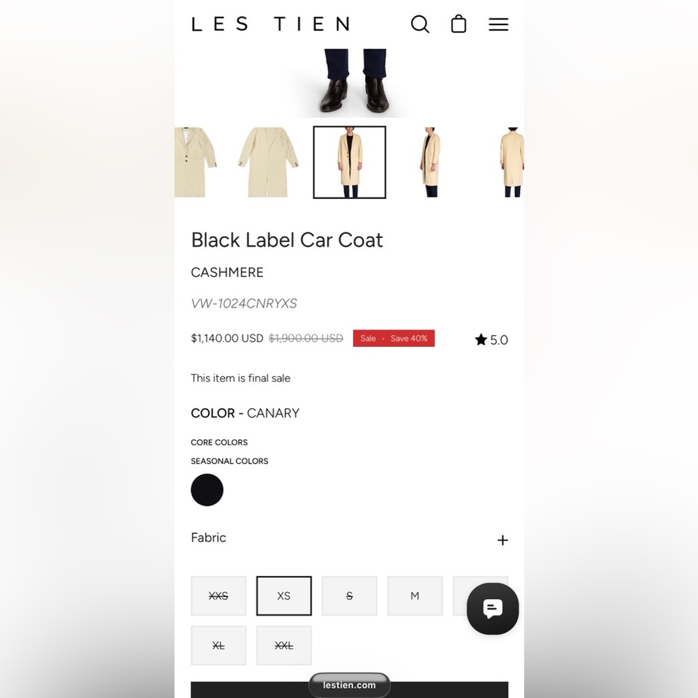 LES TIEN Black Label Cashmere Car Unisex Coat in Canary - Picture 15 of 16